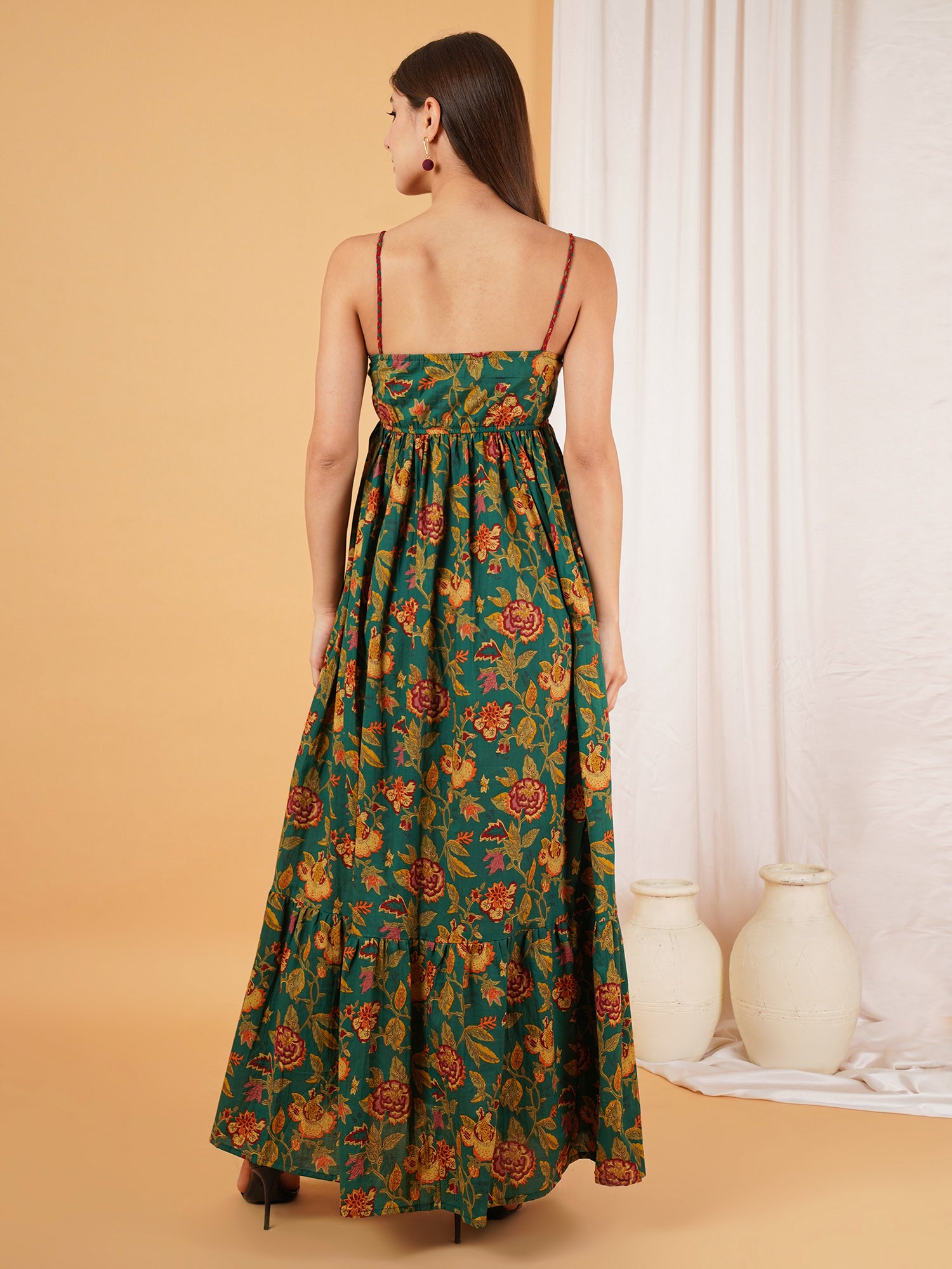 Robe évasée en coton à imprimé ikat rose pour femme