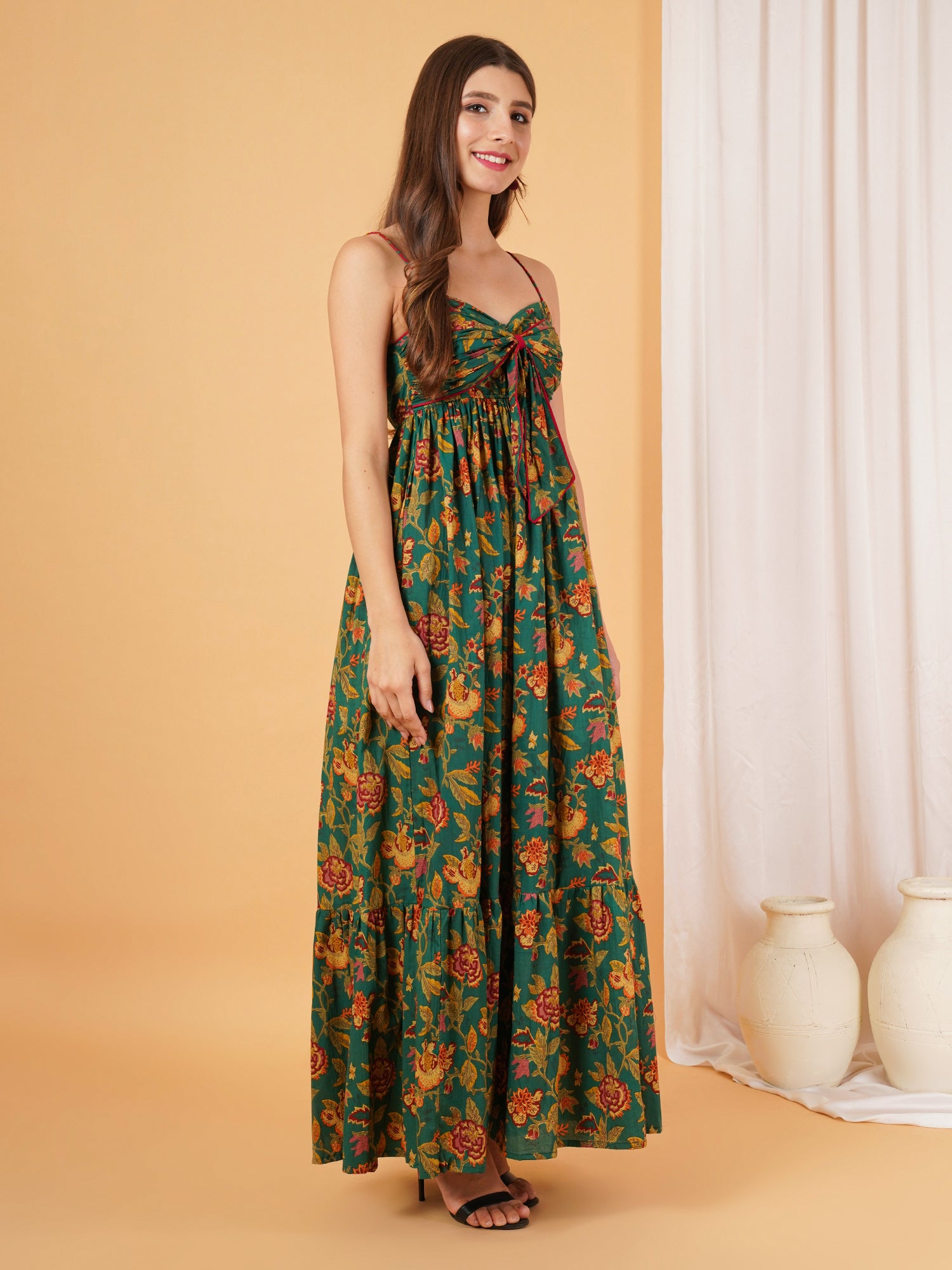 Robe évasée en coton à imprimé ikat rose pour femme