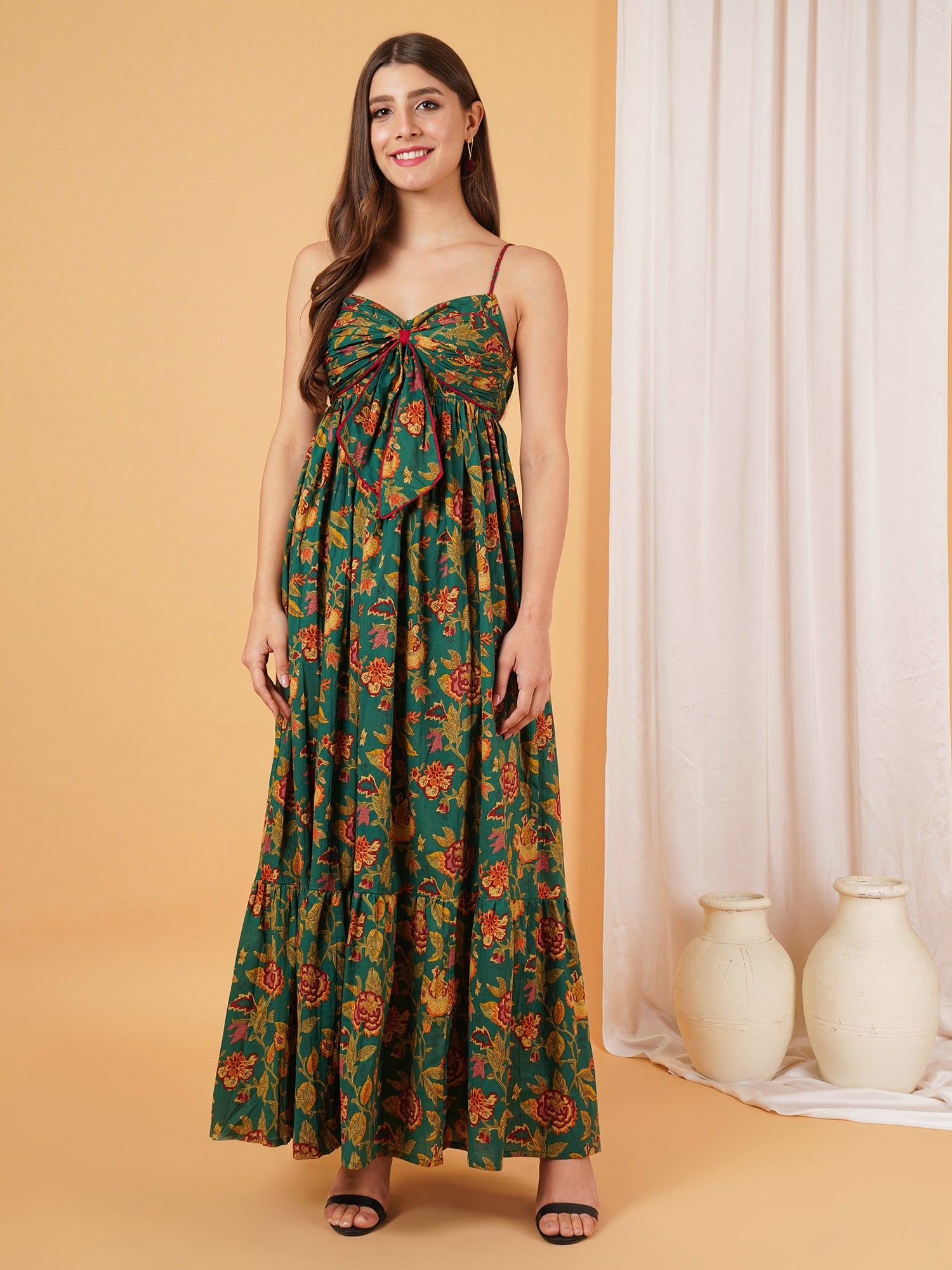 Robe évasée en coton à imprimé ikat rose pour femme