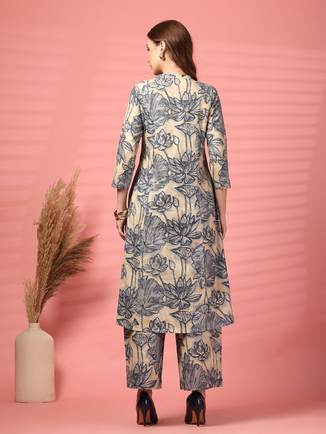 Ensemble Kurta et Palazzo en coton jaune moutarde pour femme