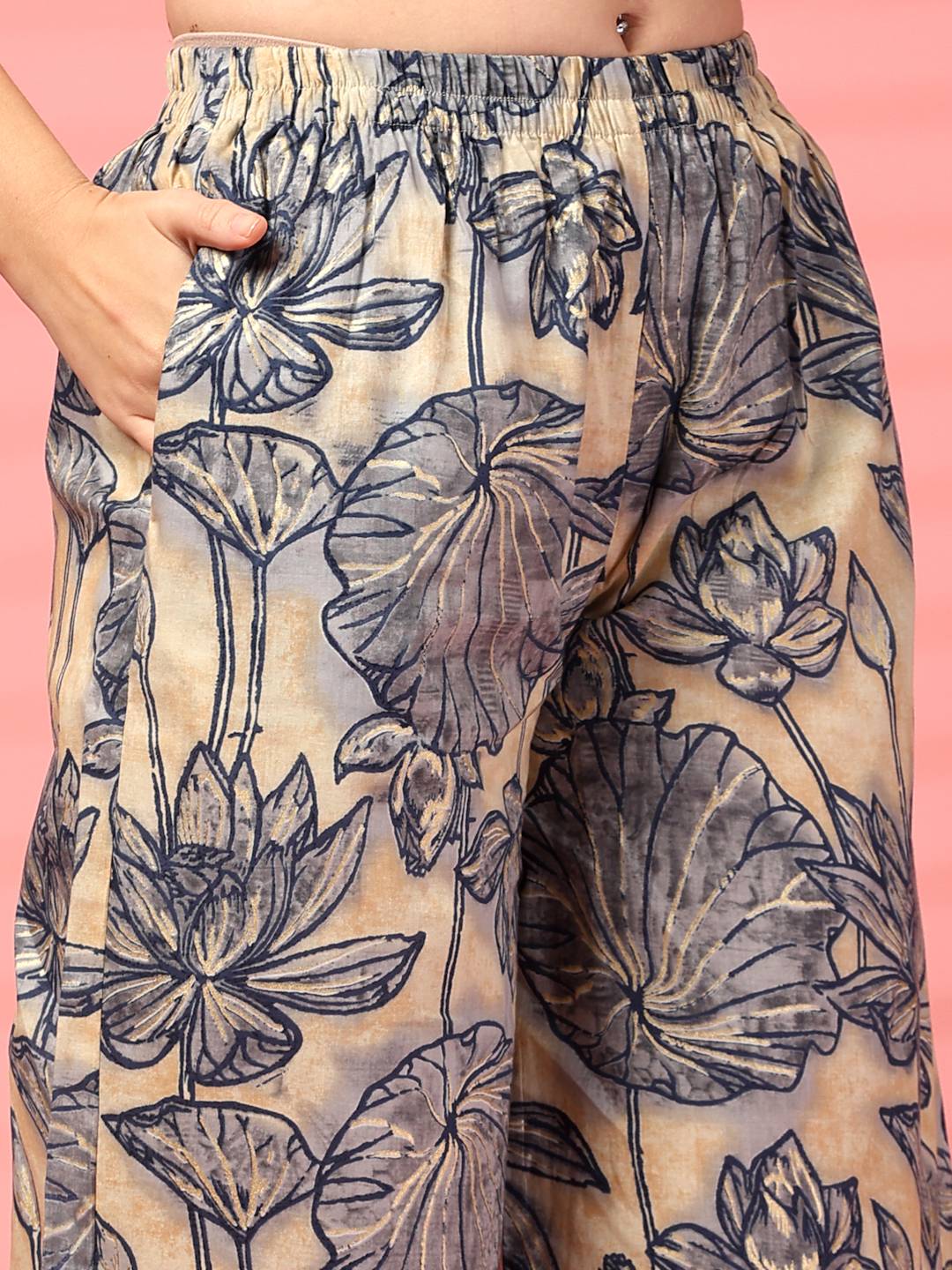 Ensemble Kurta et Palazzo en coton jaune moutarde pour femme