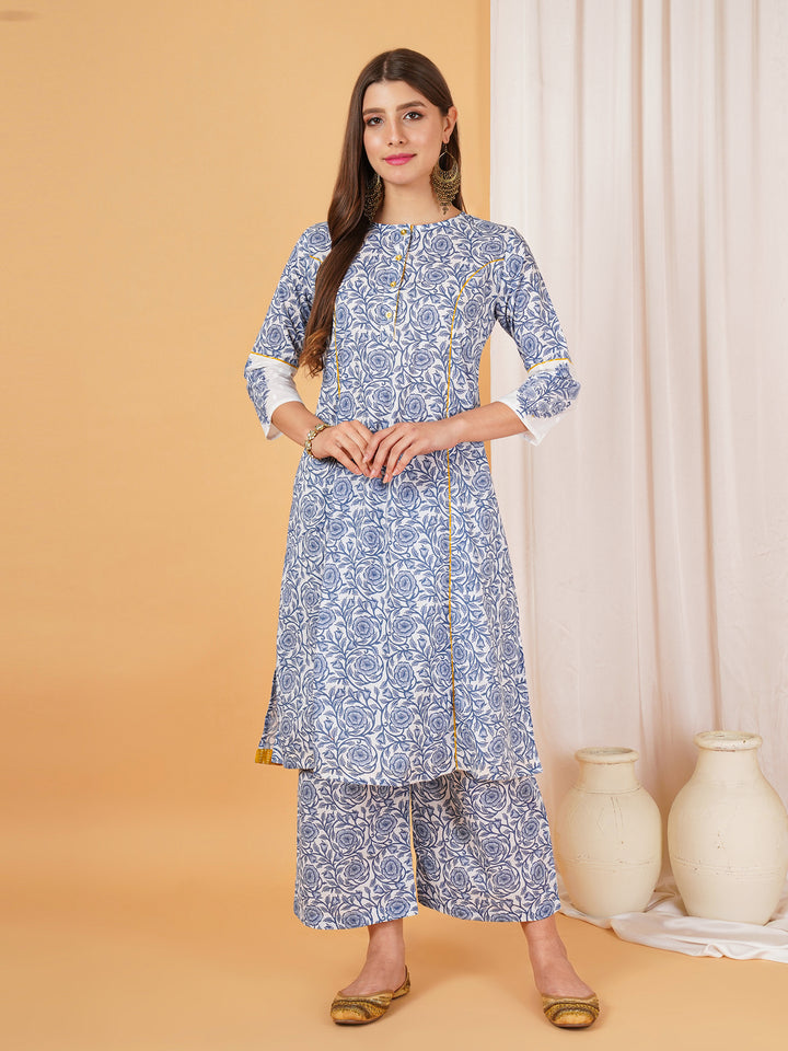 Ensemble Kurta et Palazzo en coton jaune moutarde pour femme