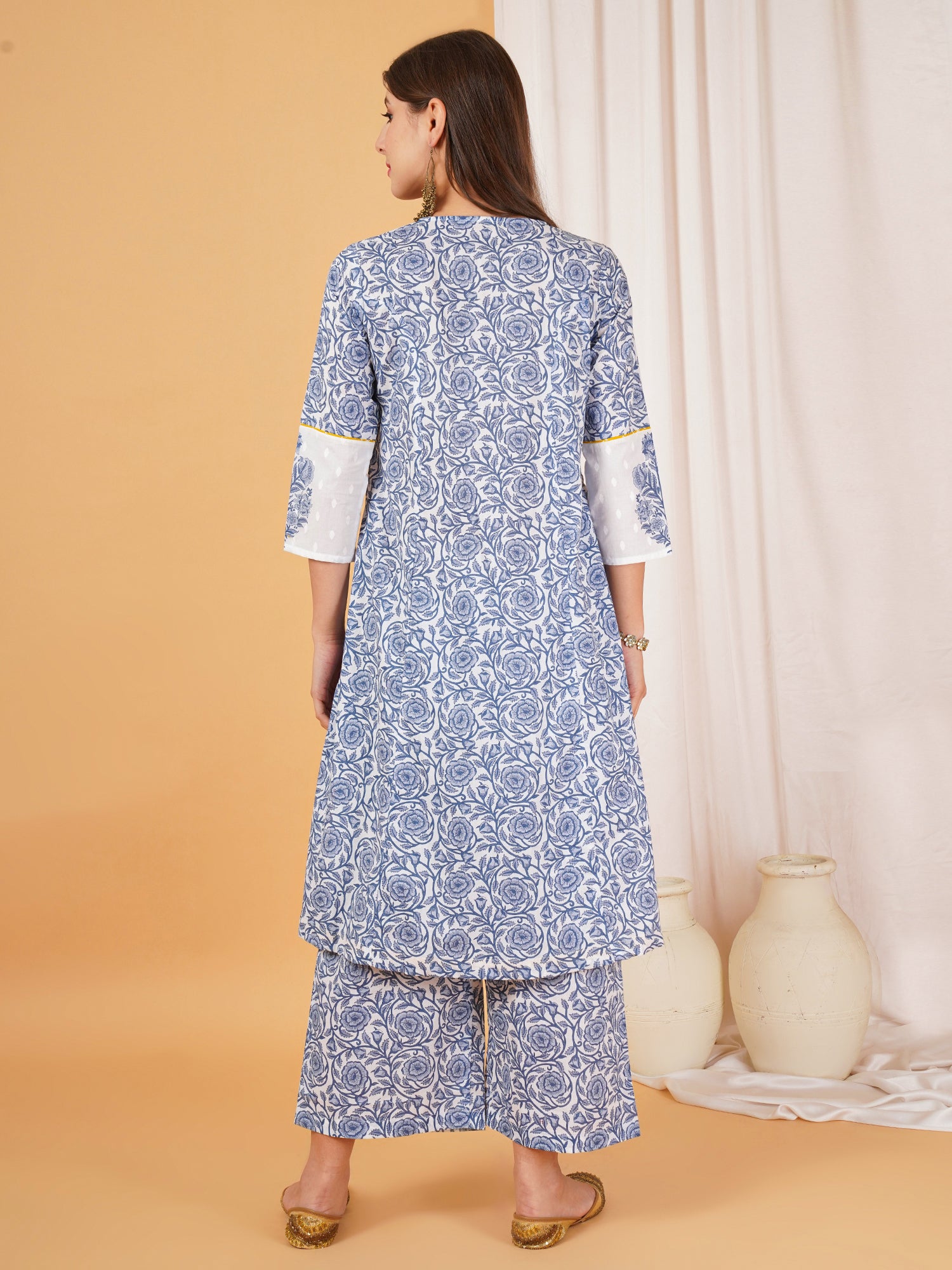 Blue Rose Printed Cotton Straight Kurta Set For Women