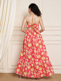 Halter Neck Floral Cotton Maxi Dress For Women