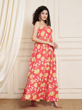 Halter Neck Floral Cotton Maxi Dress For Women