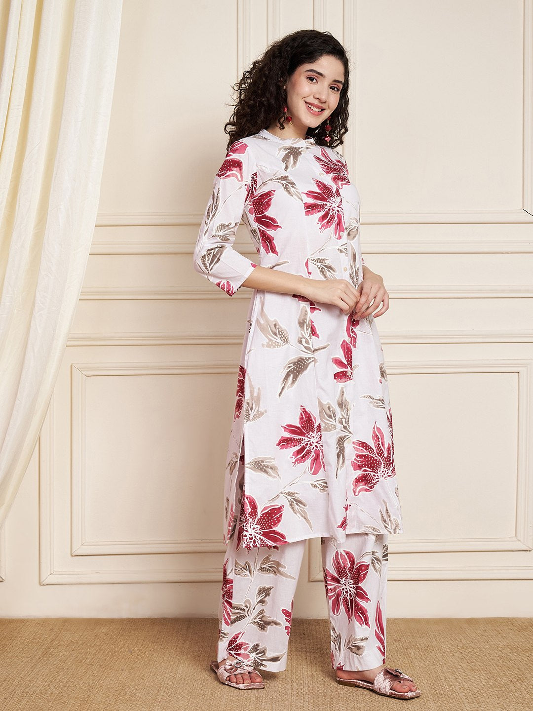 Senfgelbes Kurta- und Palazzo-Set aus Baumwolle für Damen