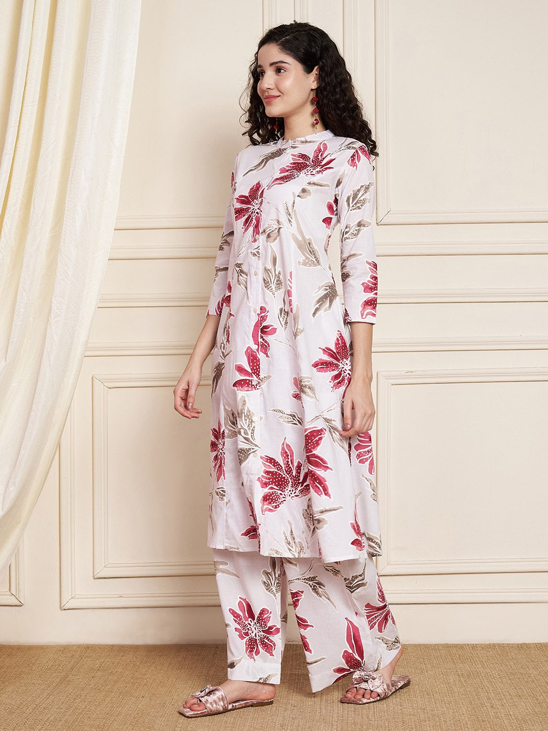 Senfgelbes Kurta- und Palazzo-Set aus Baumwolle für Damen