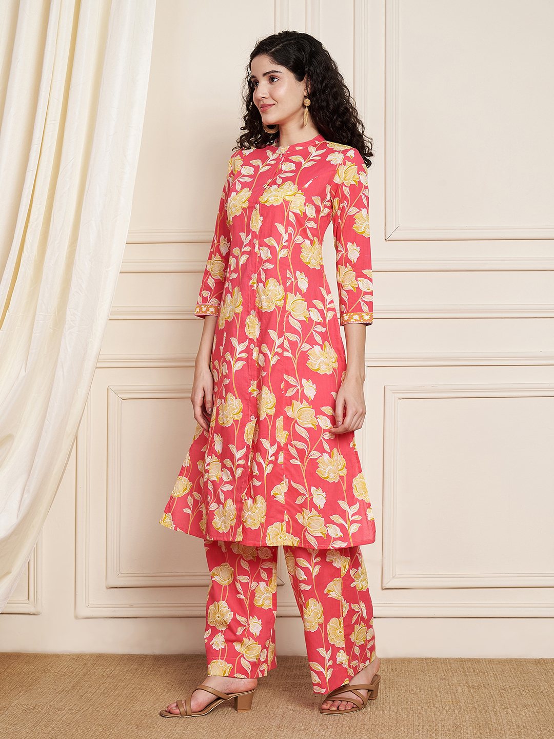 Ensemble Kurta et Palazzo en coton jaune moutarde pour femme
