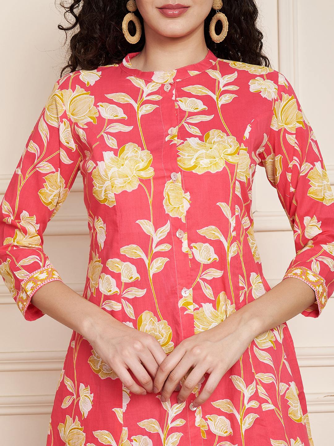 Ensemble Kurta et Palazzo en coton jaune moutarde pour femme