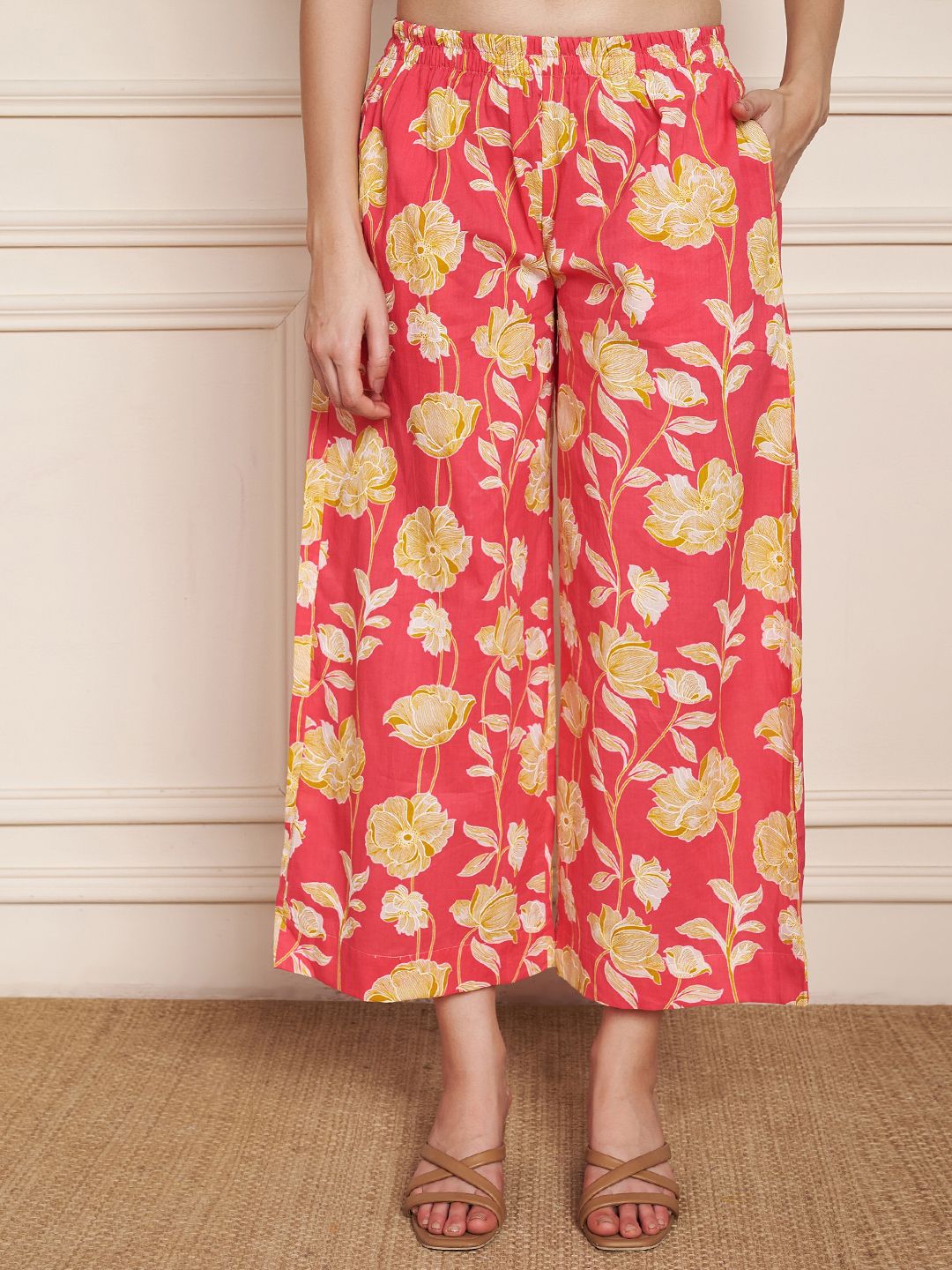 Ensemble Kurta et Palazzo en coton jaune moutarde pour femme