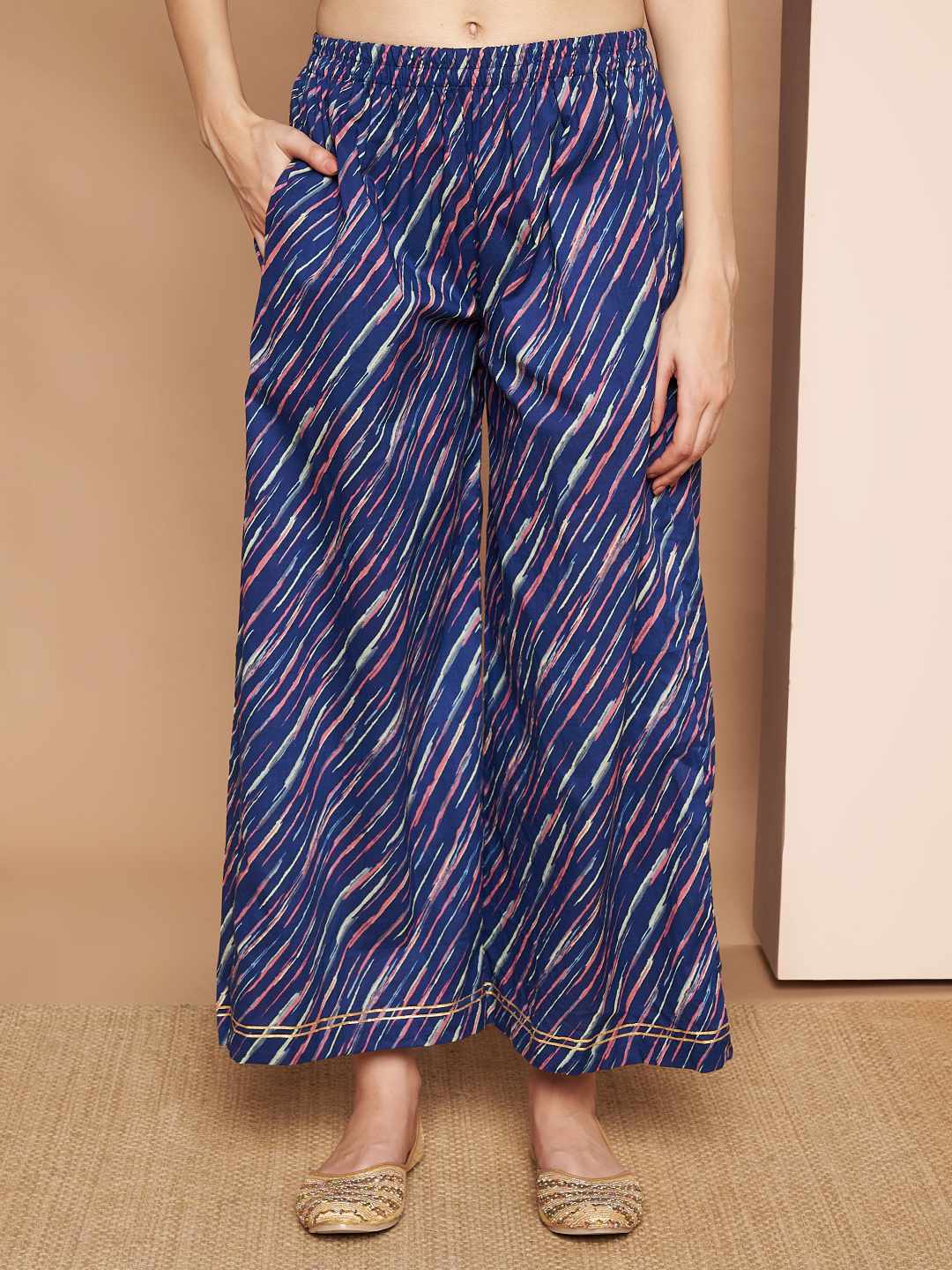 Rajasthani Angrakha Baumwoll-Kurta-Set mit Palazzo für Frauen