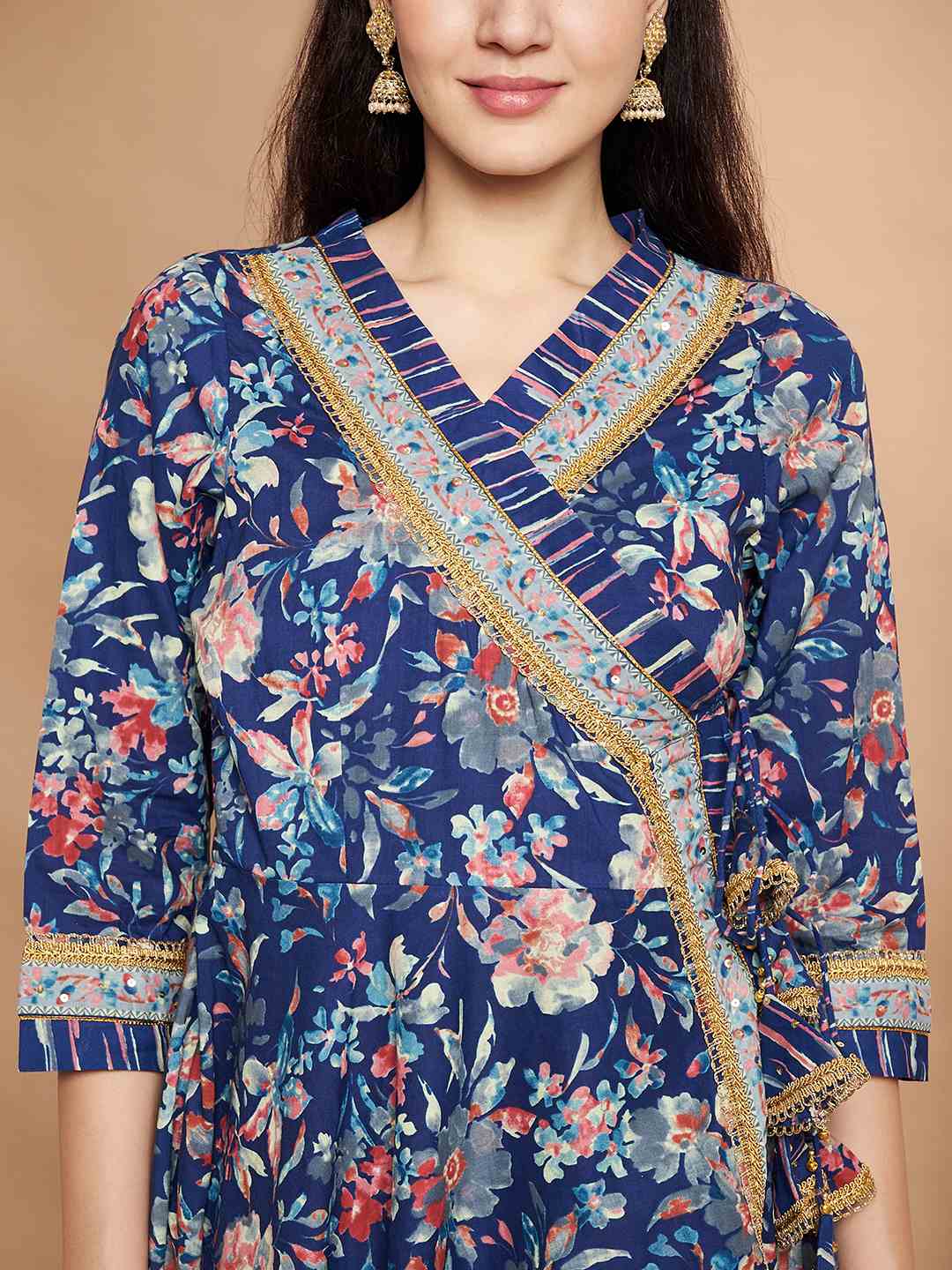 Rajasthani Angrakha Baumwoll-Kurta-Set mit Palazzo für Frauen