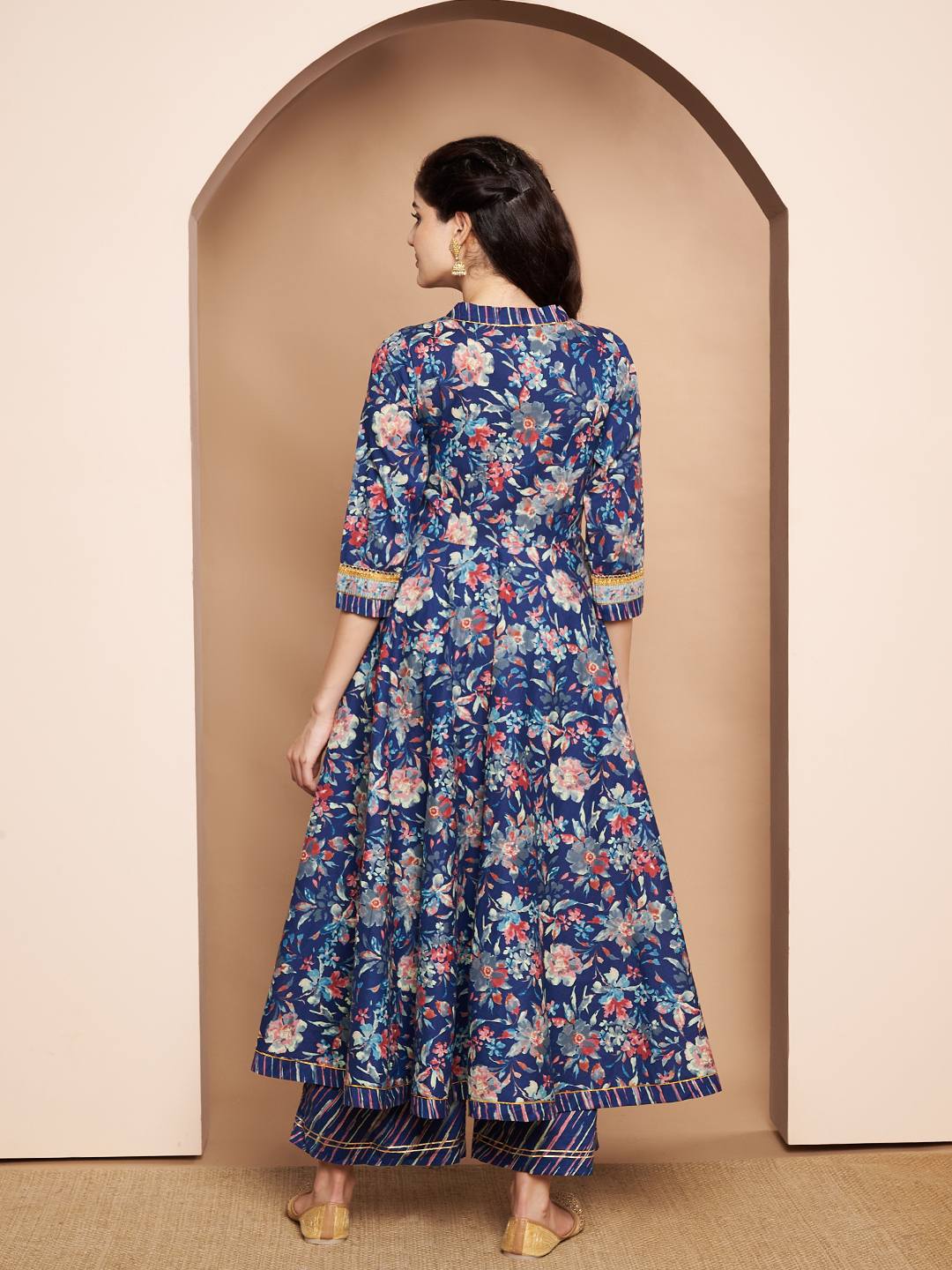 Rajasthani Angrakha Baumwoll-Kurta-Set mit Palazzo für Frauen