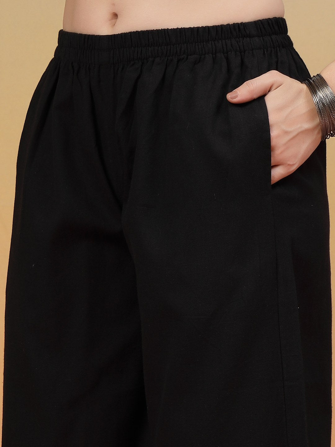 Cotton Flex Solid Black Palazzo Pants For Women
