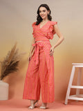 Cotton Wrap Around Co-Ord Set With Stripe Print For Women by COTLAND - view 2
