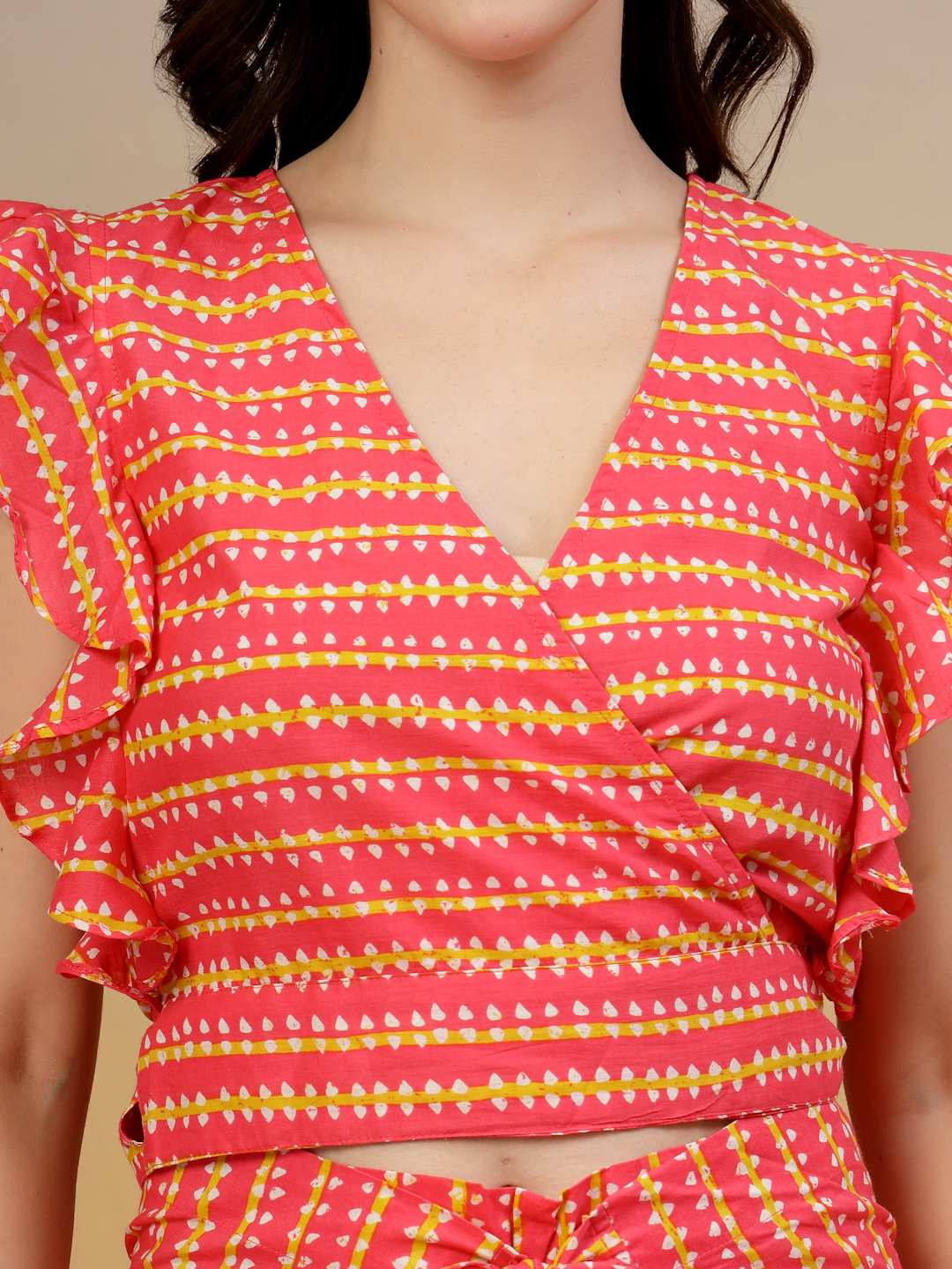 Cotton Wrap Around Co-Ord Set With Stripe Print For Women