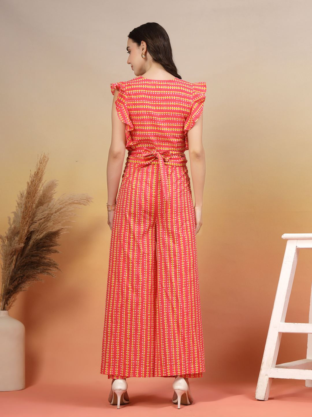 Cotton Wrap Around Co-Ord Set With Stripe Print For Women