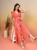 Cotton Wrap Around Co-Ord Set With Stripe Print For Women by COTLAND - view 8