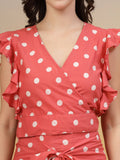 Wrap Around Polka Dot Cotton Co-Ord Set For Women by COTLAND - view 3