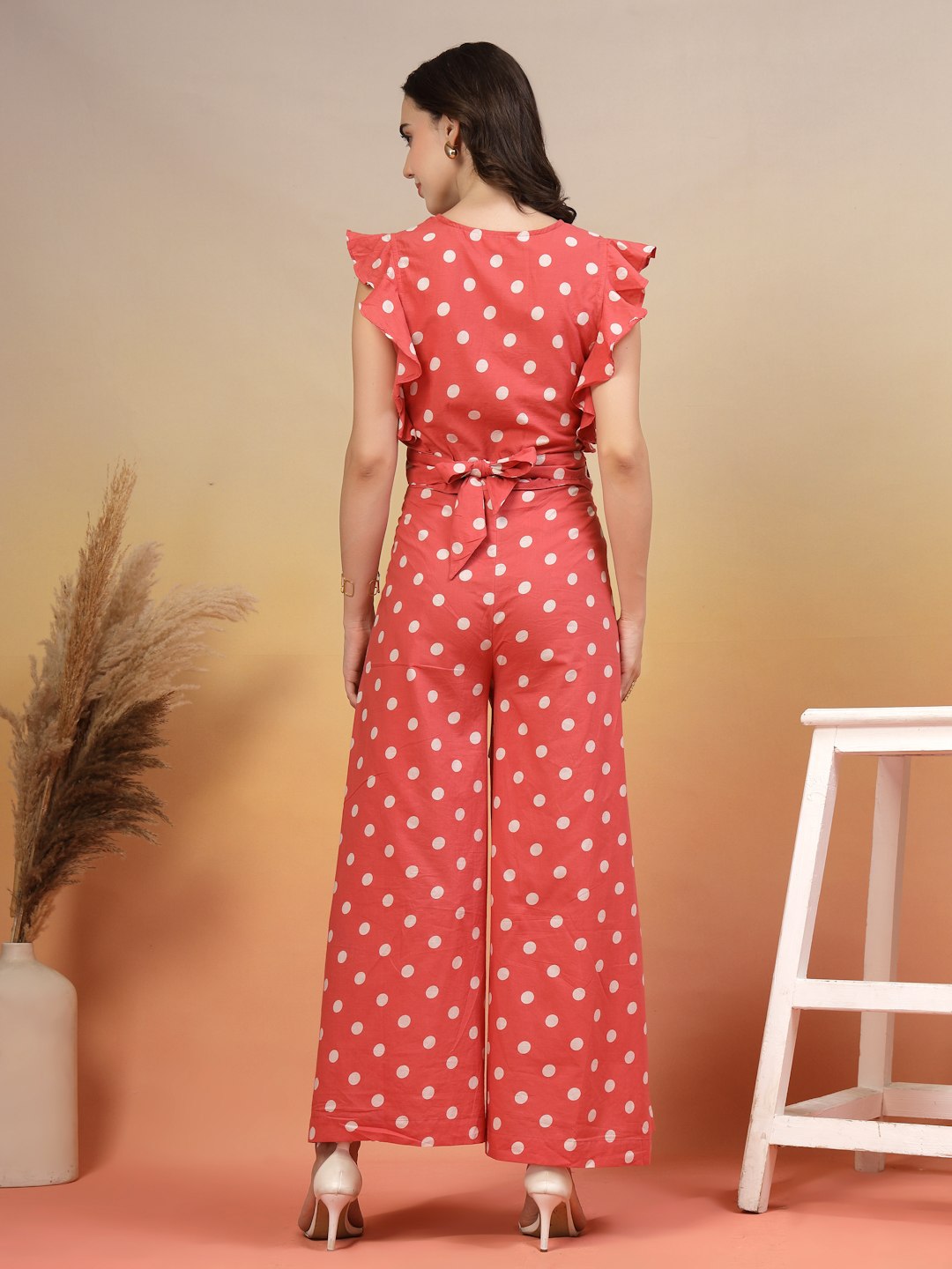 Wrap Around Polka Dot Cotton Co-Ord Set For Women