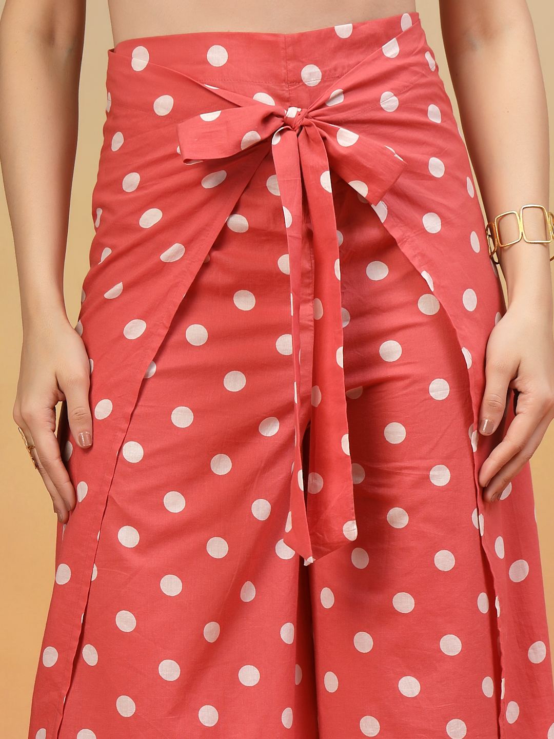 Wrap Around Polka Dot Cotton Co-Ord Set For Women