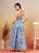 Blue Printed Strappy Cotton Maxi Dress for Women - view 4