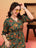 Green Floral Fusion Fit-and-Flare Cotton Dress For Women
