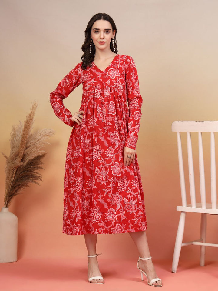 Heritage Cotton Floral Fit and Flare Dress For Women