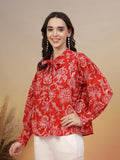 Heritage Red Cotton Printed Shirt For Women