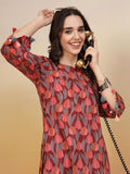 Lässiges Kurti aus Baumwolle mit Doodle-Print für Damen