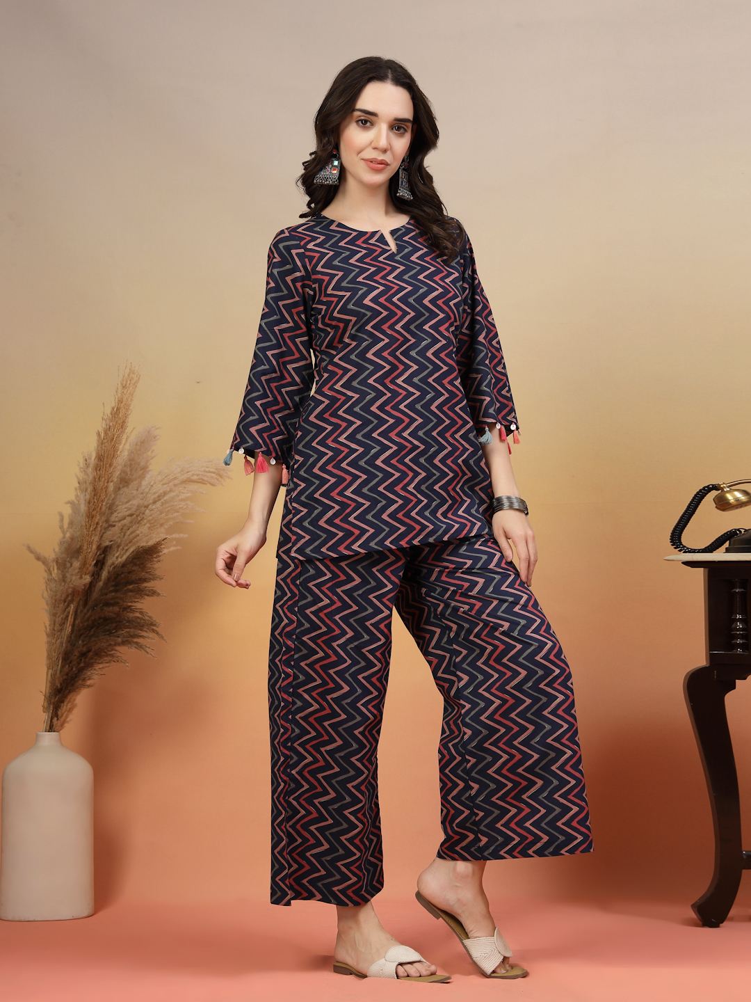 Relaxed Fit Cotton Co-Ord Set with Modern Print For Women