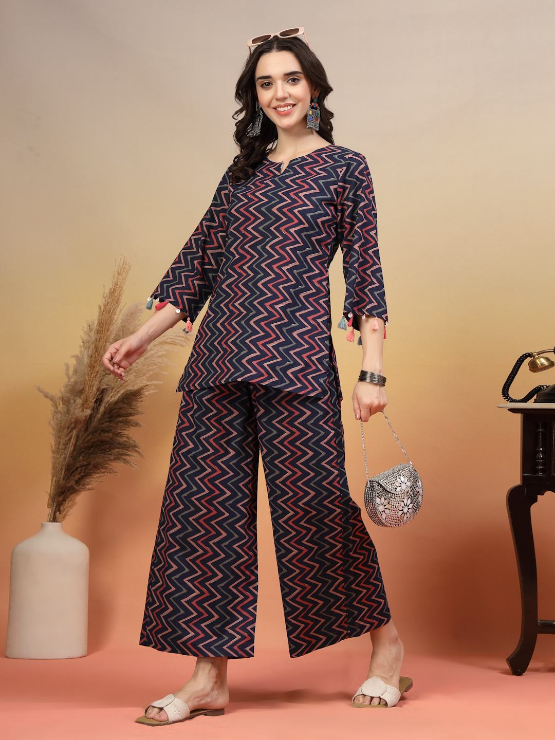 Relaxed Fit Cotton Co-Ord Set with Modern Print For Women