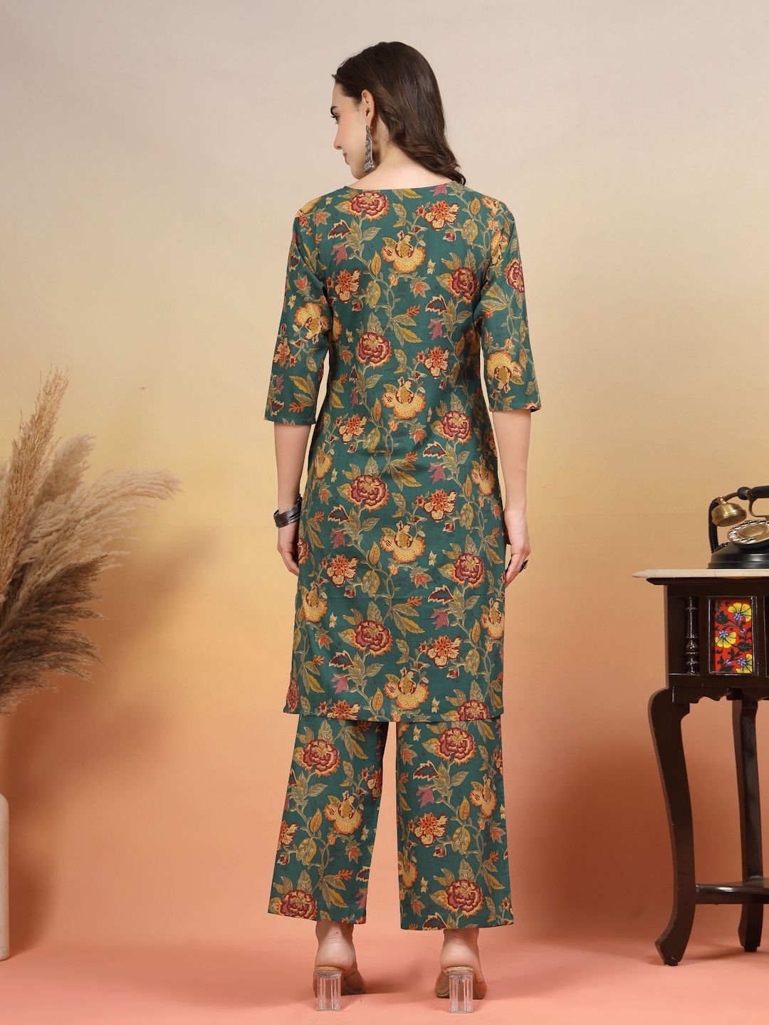 Ensemble Kurta et Palazzo en coton jaune moutarde pour femme