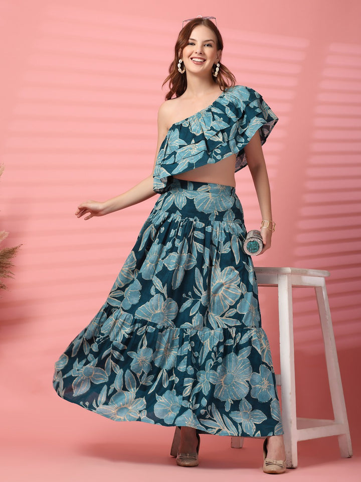 Ruffled Sleeve Cotton Co-Ord Outfit For Women