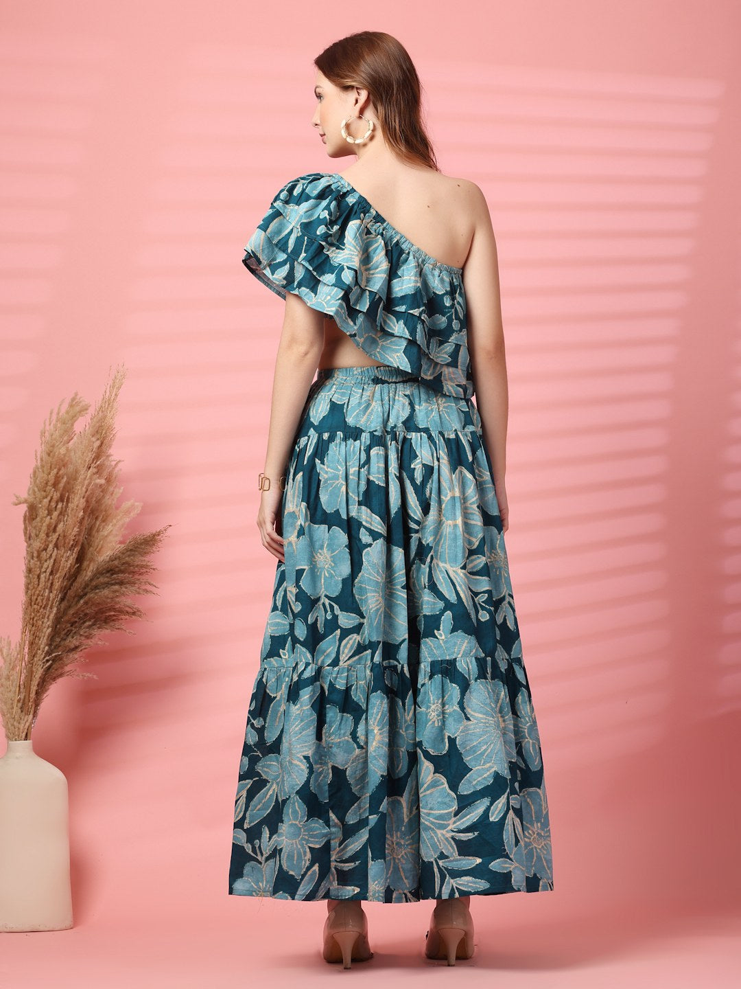 Ruffled Sleeve Cotton Co-Ord Outfit For Women