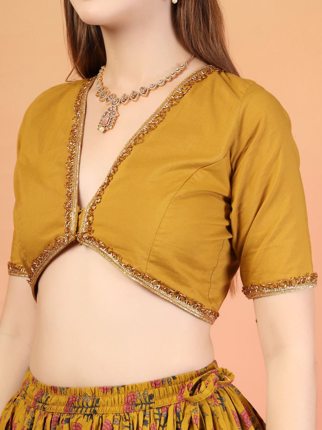 Mustard Festive Floral Printed Lehenga Choli Set with Dupatta for Women