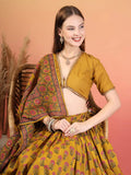 Mustard Festive Floral Printed Lehenga Choli Set with Dupatta for Women