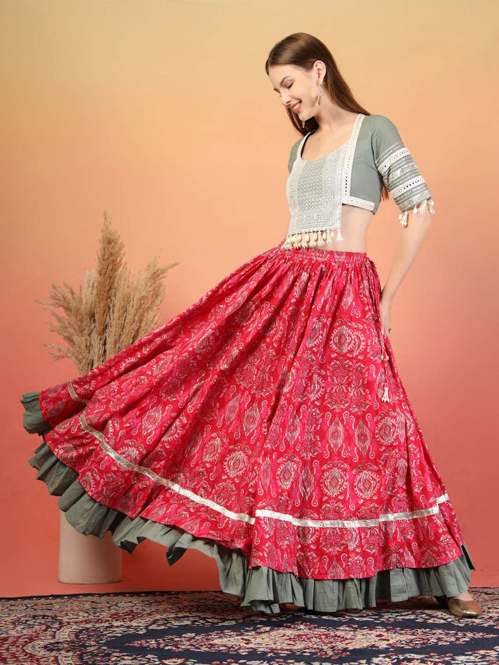 Frill Border Handcrafted Cotton Lehenga Choli Set For Women