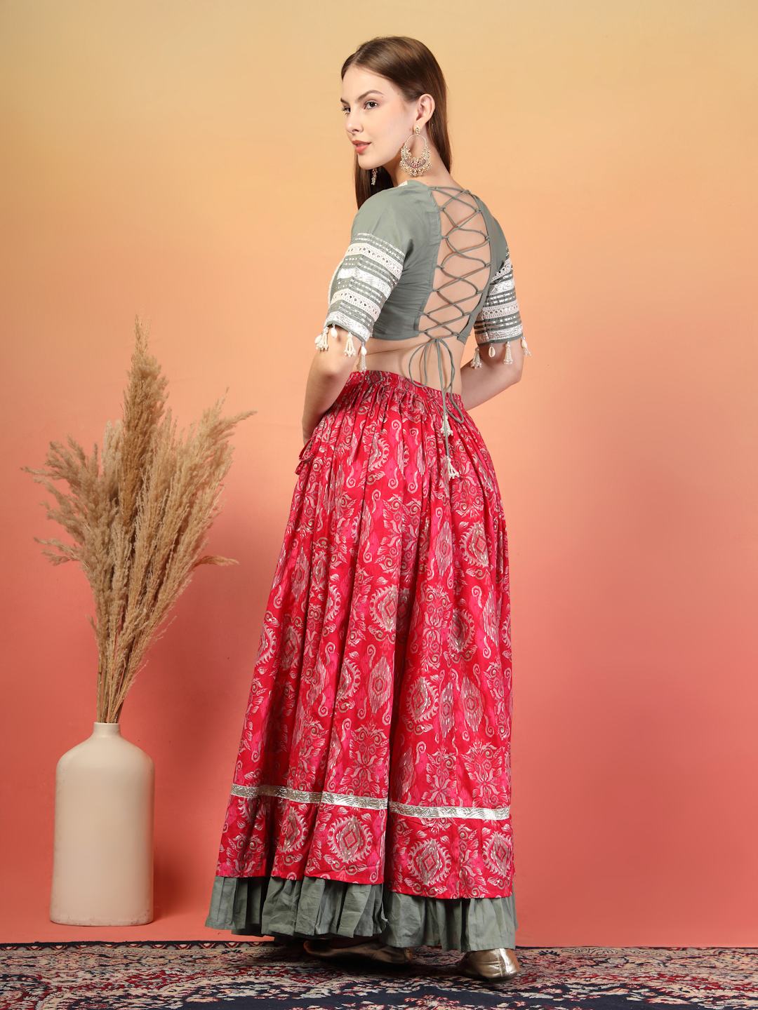 Frill Border Handcrafted Cotton Lehenga Choli Set For Women