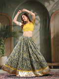 Heritage Style Gold Border Lehenga Choli Set For Women