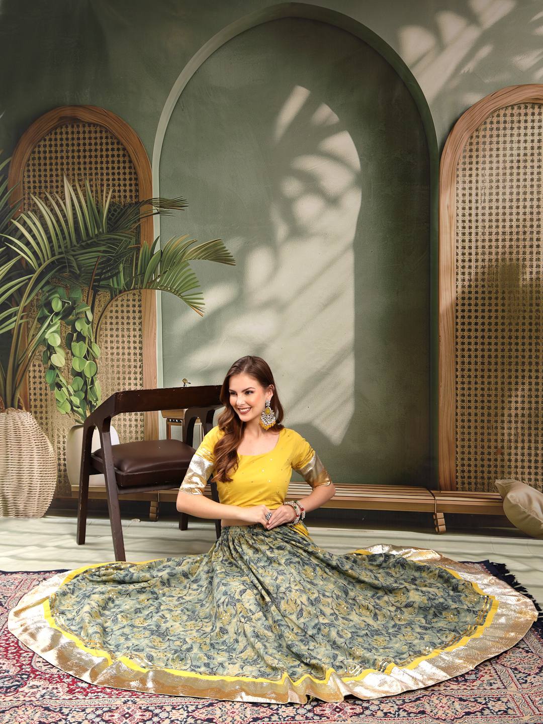 Heritage Style Gold Border Lehenga Choli Set For Women