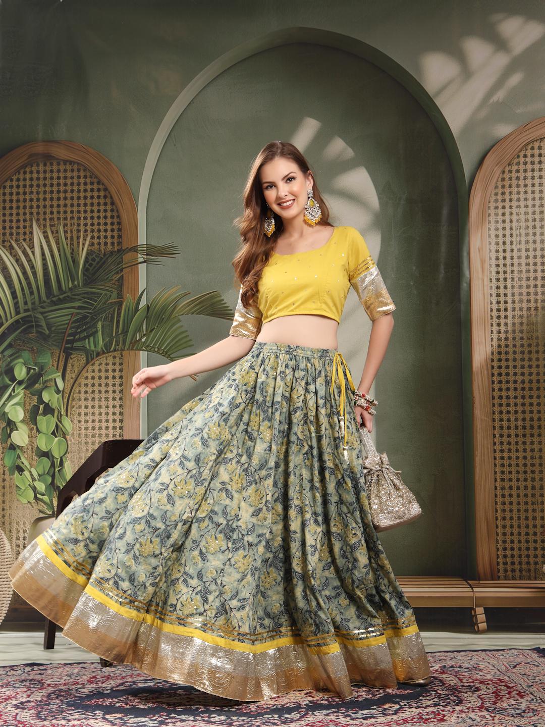 Heritage Style Gold Border Lehenga Choli Set For Women