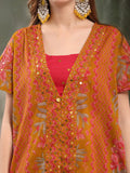 Floral Mirror Work 3-Piece Cotton Co-Ord Set For Women