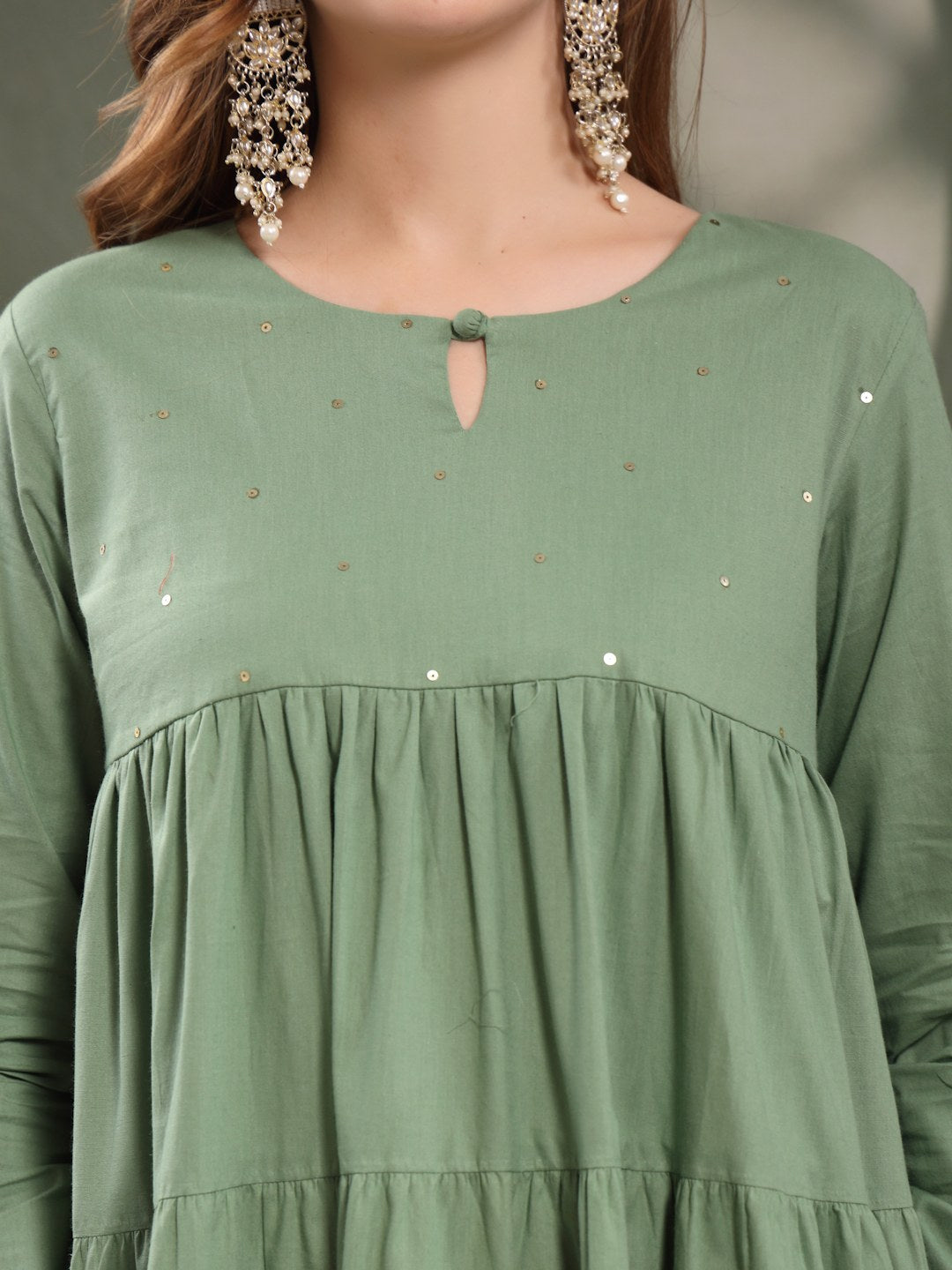 Pure Cotton Layered Kurta Pants Dupatta Set For Women