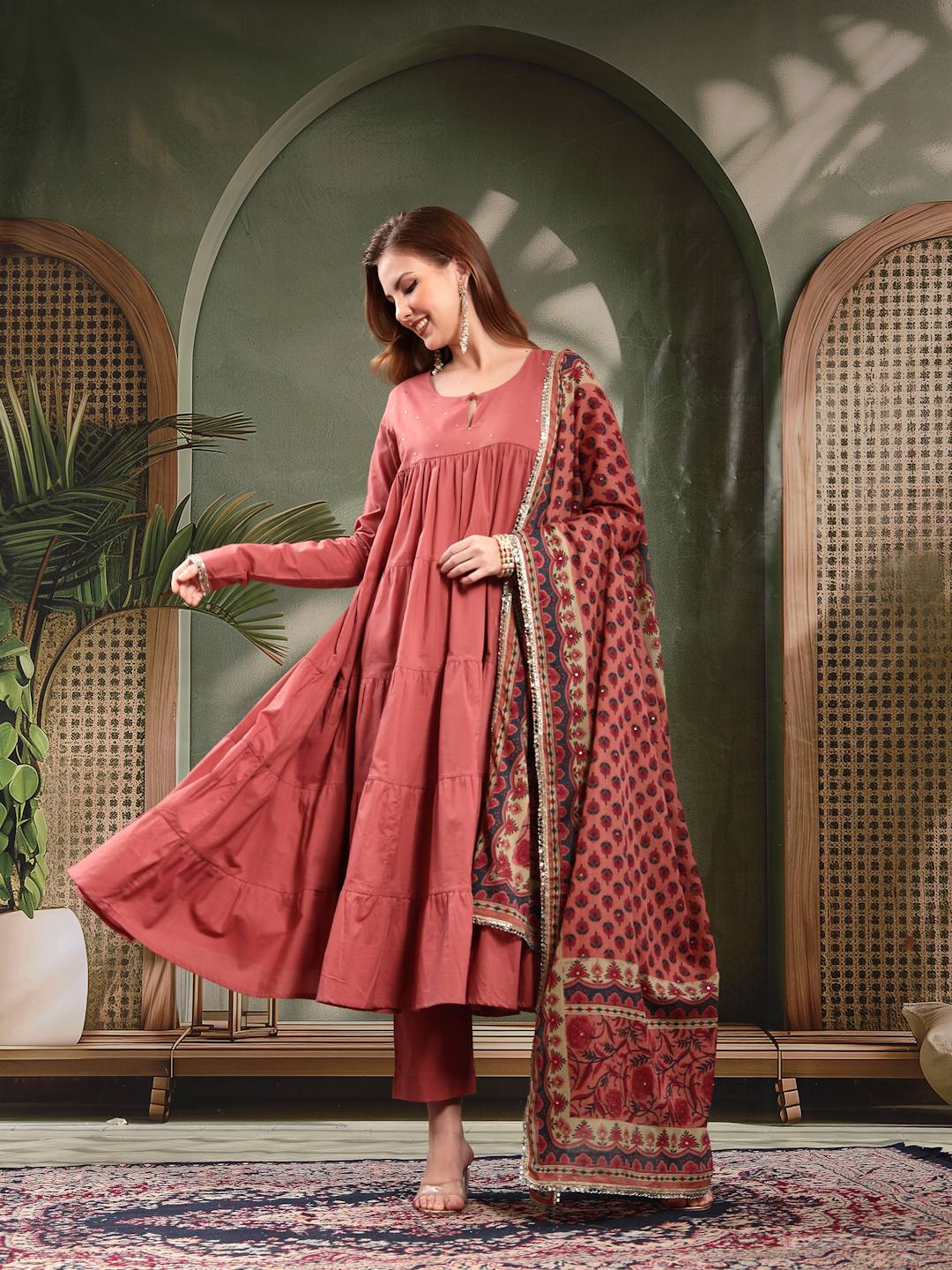 Pure Cotton Traditional Cotton Kurta Pant Dupatta Set For Women