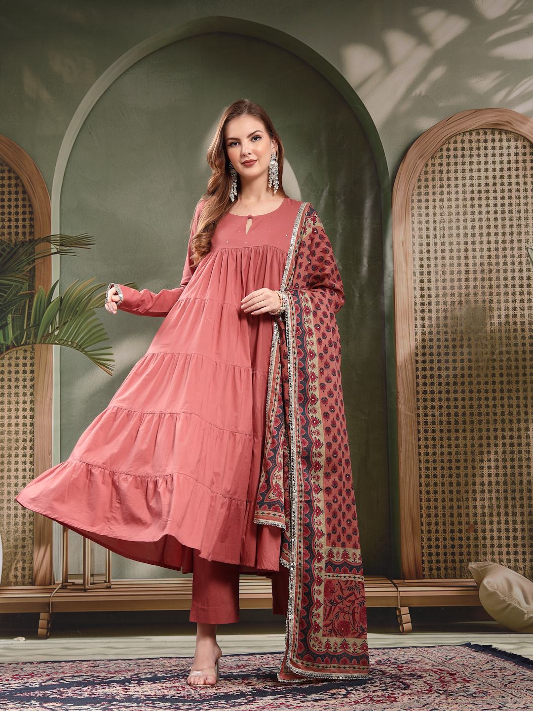 Pure Cotton Traditional Cotton Kurta Pant Dupatta Set For Women