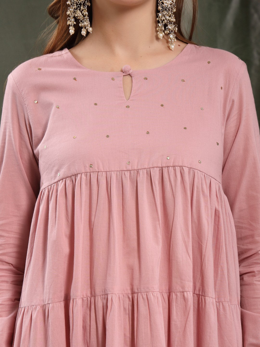 Tiered Kurta With Cotton Pants And Dupatta For Women