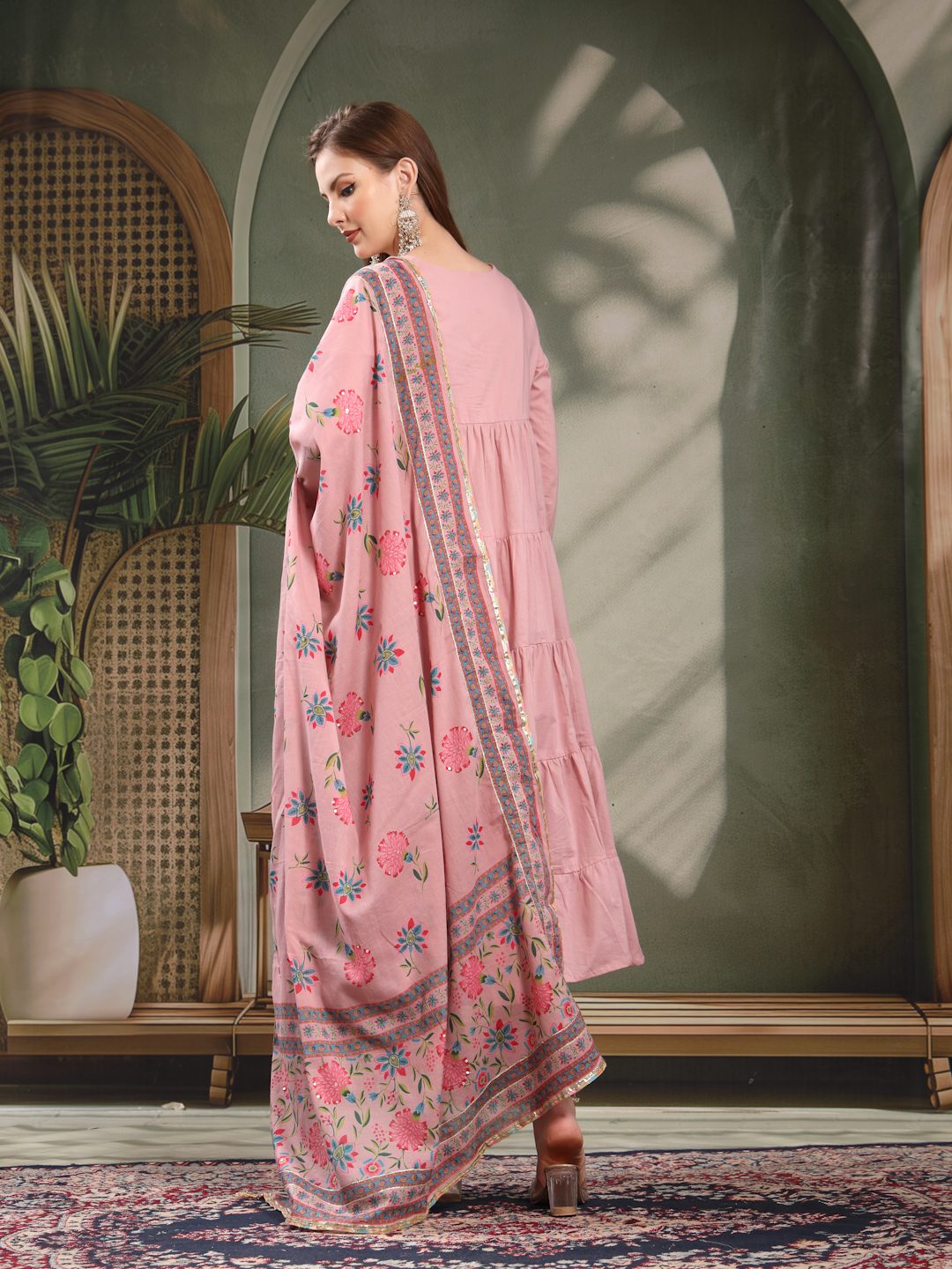 Tiered Kurta With Cotton Pants And Dupatta For Women