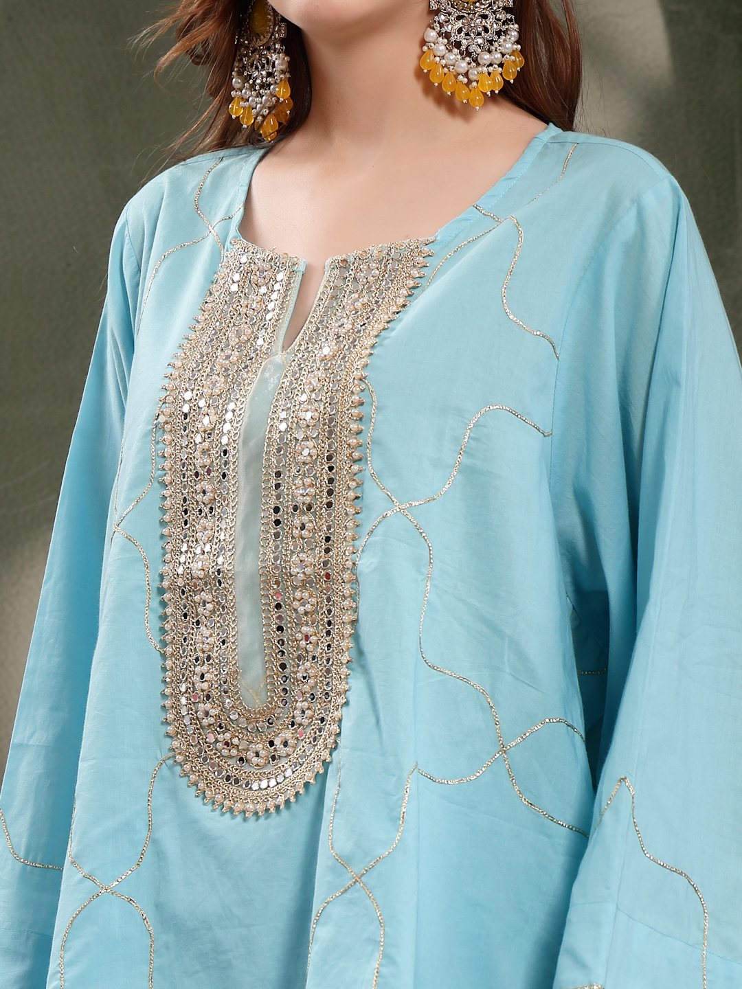 Oversized Cotton Mirror Work Kurta Salwar Set For Women