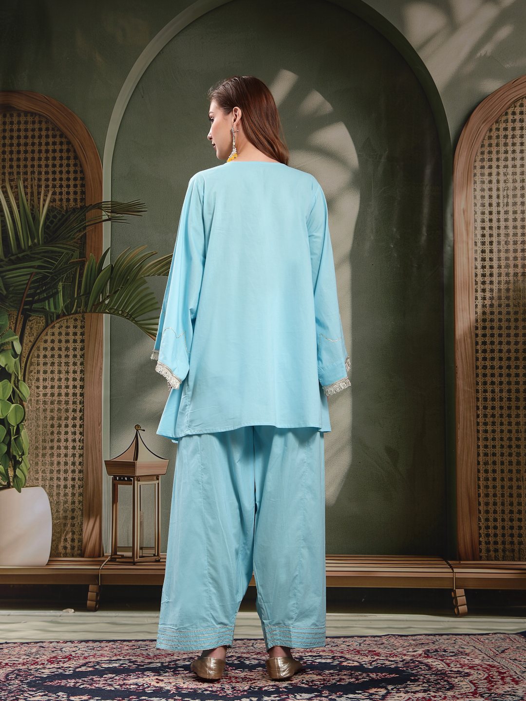 Oversized Cotton Mirror Work Kurta Salwar Set For Women